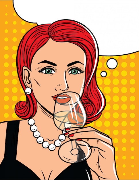 Download Premium Vector | Vector illustration in comic art style of pretty woman drinking an alcohol ...