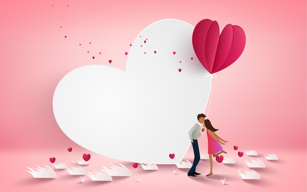 Premium Vector | Vector illustration of a couple kissing on white heart ...