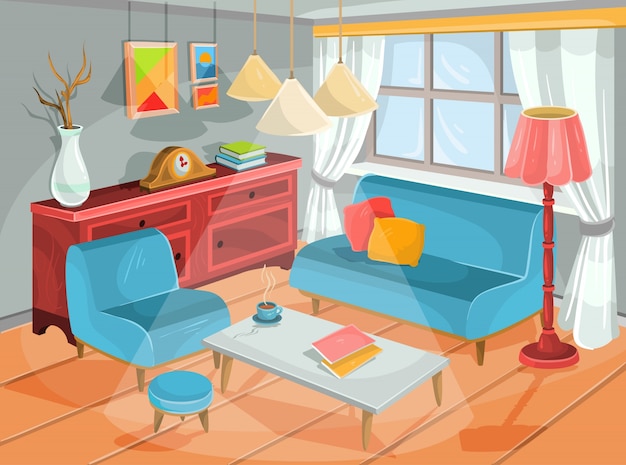 Free Vector | Vector illustration of a cozy cartoon interior of a home ...