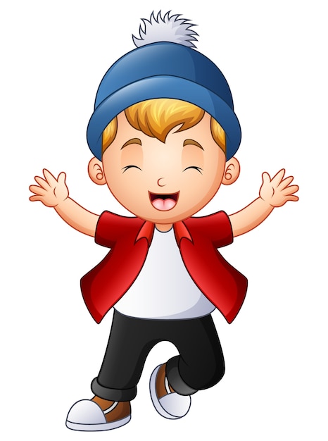 Premium Vector | Vector illustration of cute little boy raising hands