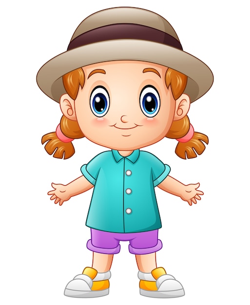 Download Vector illustration of cute little girl cartoon in a hat ...