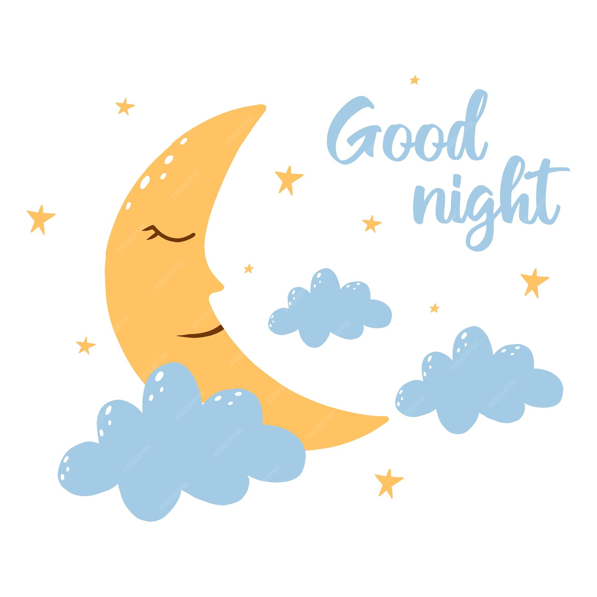 Premium Vector | Vector illustration of cute moon with clouds. kids ...