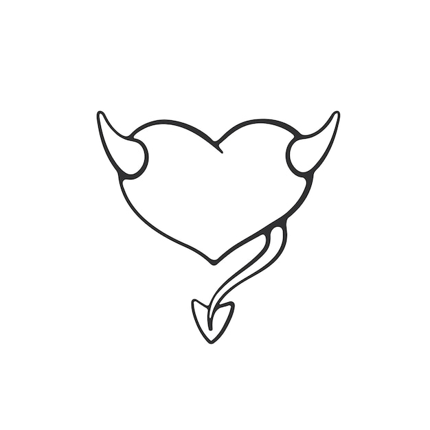 Premium Vector | Vector illustration devil heart with horns and tail ...