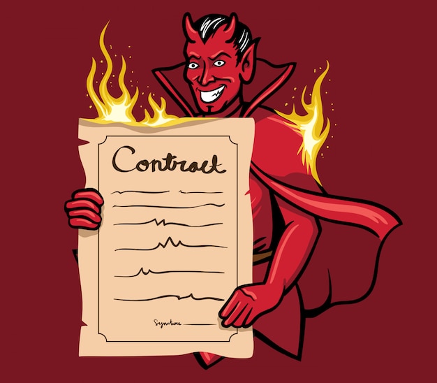 Vector illustration of devil offering a contract. Premium Vector