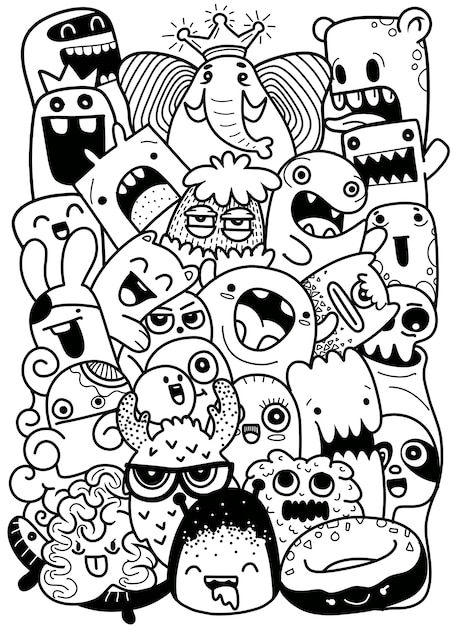Premium Vector | Vector illustration of doodle cute monster background