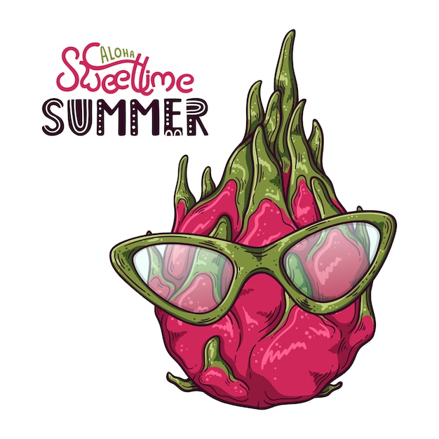 Download Vector illustration of dragon fruit. lettering: aloha ...