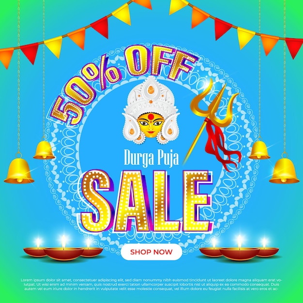 Premium Vector | Vector illustration of durga puja sale template