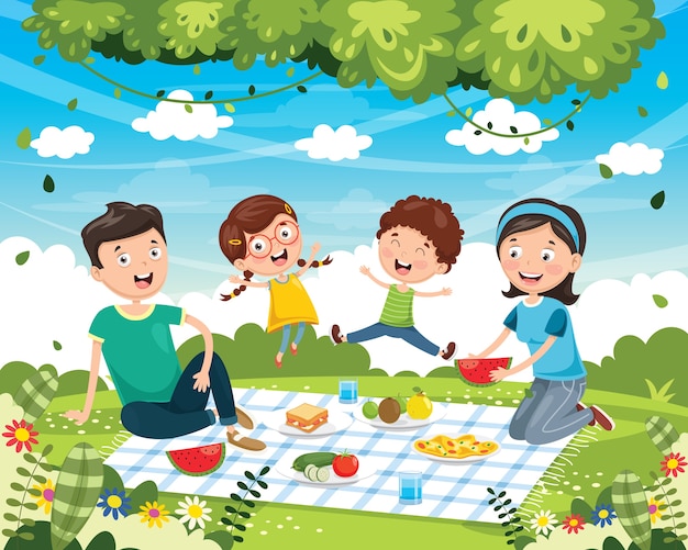 Vector illustration of family picnic | Premium Vector