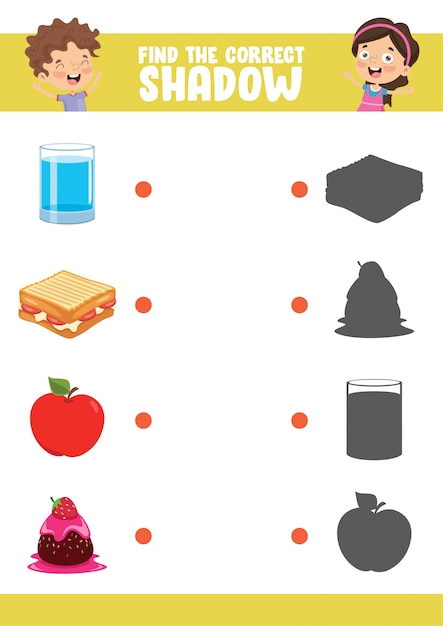 Vector illustration of finding correct shadow exercise Premium Vector
