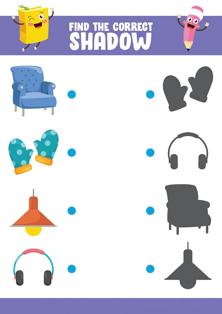 Vector illustration of finding correct shadow exercise Premium Vector