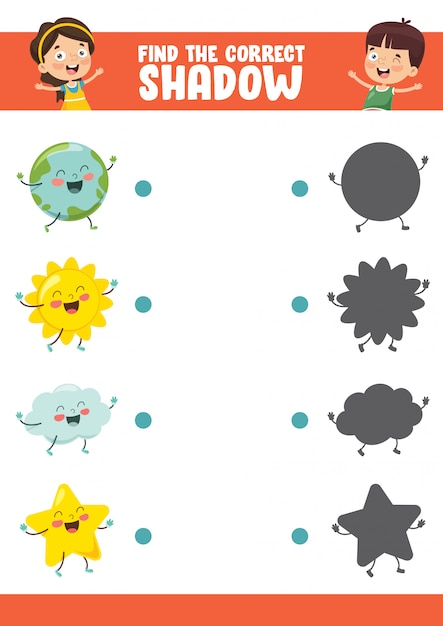 Vector illustration of finding correct shadow exercise Premium Vector