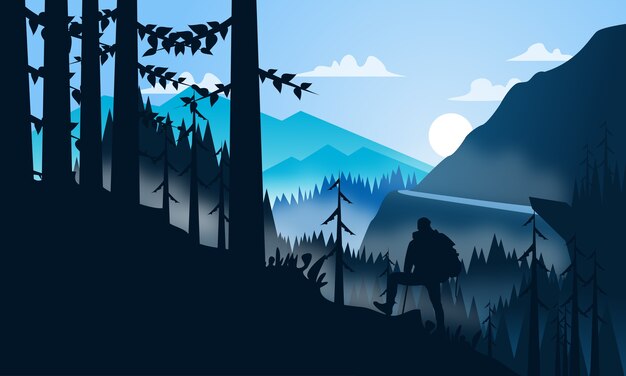 Premium Vector | Vector illustration : flat landscape mountain hiking ...