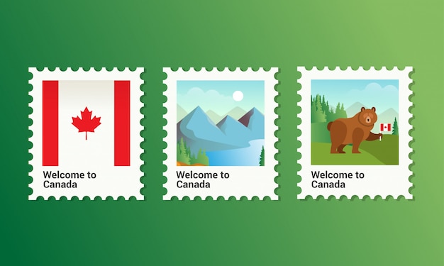 カナダの観光に良いカナダのコレクション切手のベクトルイラスト プレミアムベクター