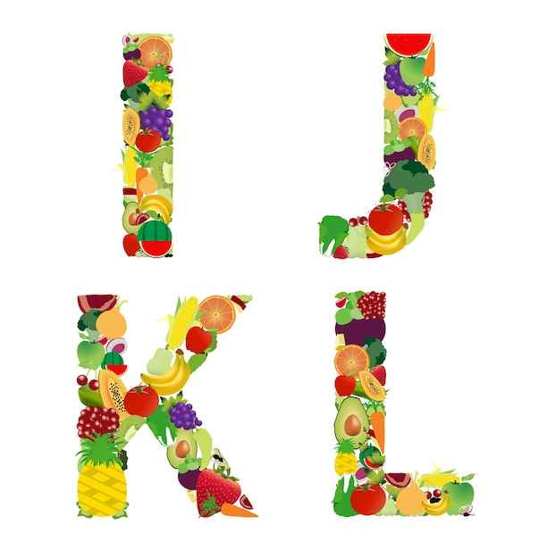 Vector illustration fruit and vegetable alphabet letter ...