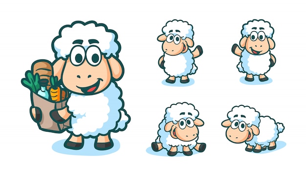 ベクトルイラスト面白い羊キャラクター手描き漫画着色スタイル プレミアムベクター