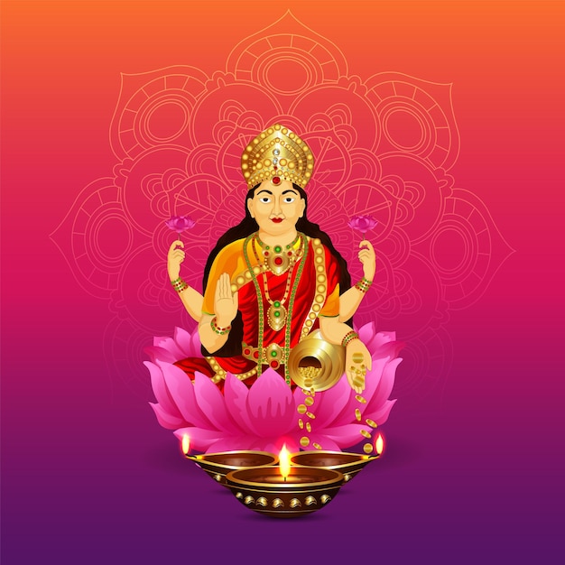 Premium Vector | Vector illustration of goddess laxami for happy diwali