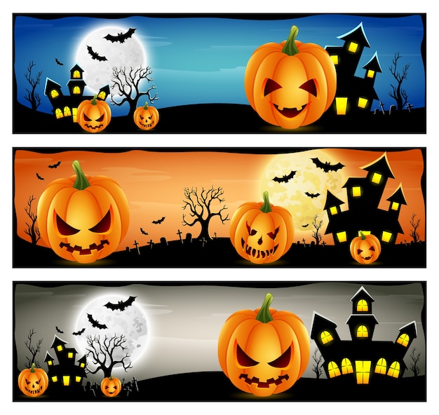 Vector illustration of happy halloween banner set | Premium Vector