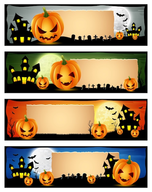 Download Vector illustration of happy halloween banner set ...