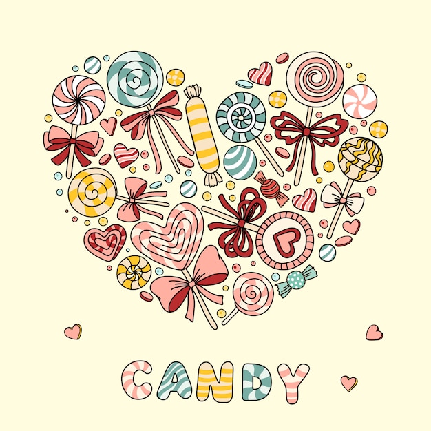 Download Vector illustration of heart with candy and lollipops ...