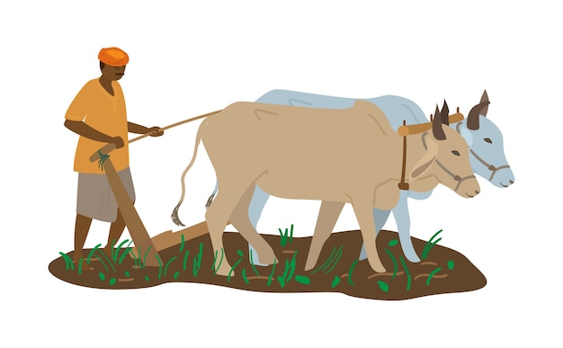 Premium Vector | Vector illustration of indian farmer in turban with ...