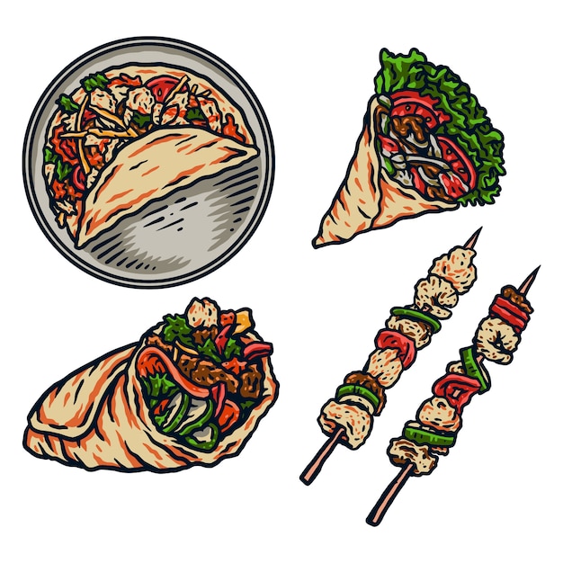 Premium Vector Vector Illustration Of Kebab Hand Drawn Line With