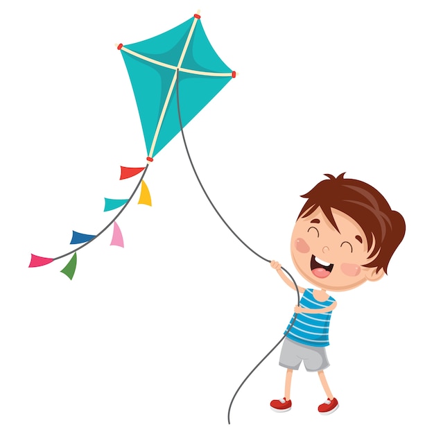 Premium Vector | Vector illustration of kid playing kite