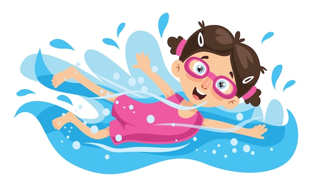 Niña Nadando Animado Niños De Dibujos Animados Nadando Bajo El Agua
