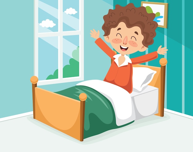 Premium Vector | Vector illustration of kid waking up