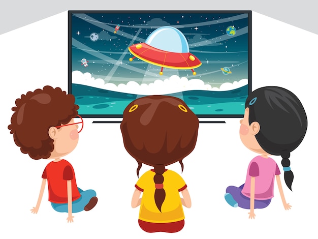 Premium Vector | Vector illustration of kid watching tv