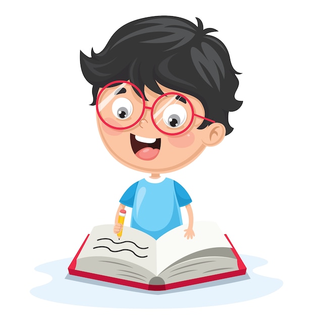 Vector illustration of kid writing | Premium Vector