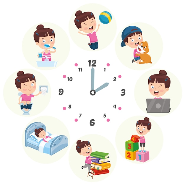 Premium Vector | Vector illustration of kids daily routine activities