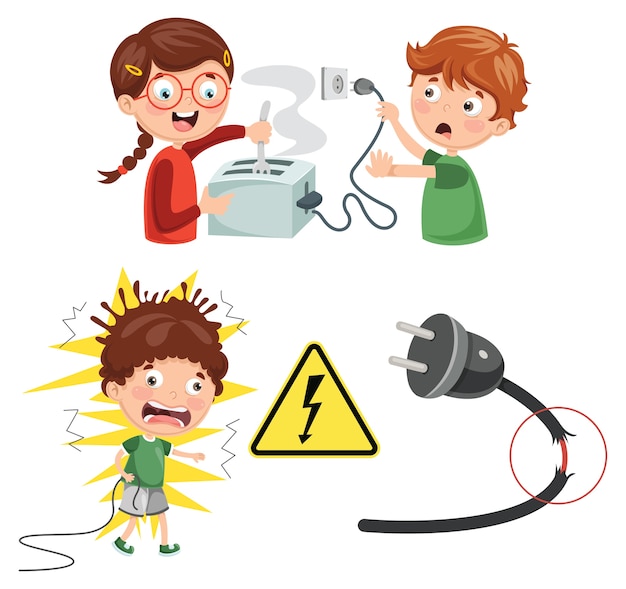 Vector illustration of kids electric shock | Premium Vector