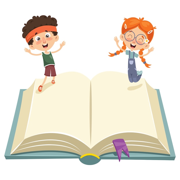 Vector illustration of kids jumping on book | Premium Vector