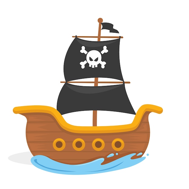 Vector illustration of kids pirate ship in the ocean | Premium Vector