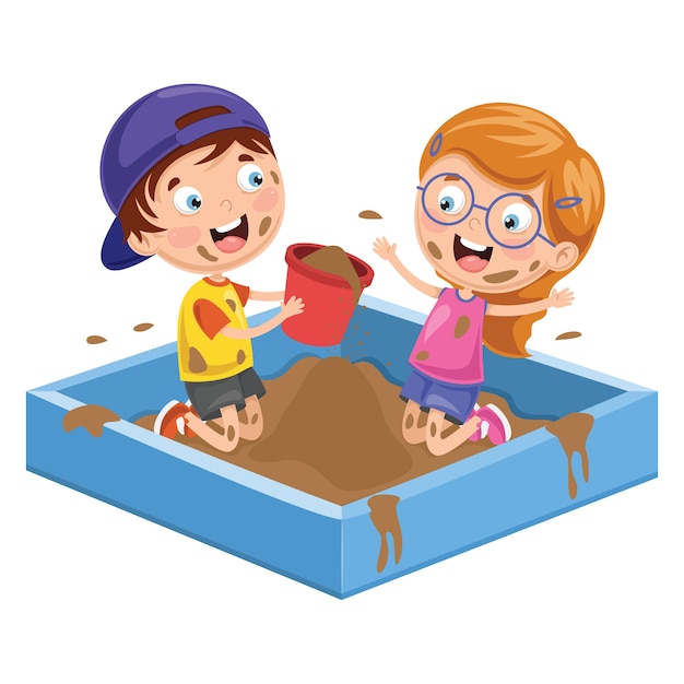 Premium Vector Vector Illustration Of Kids Playing In Mud