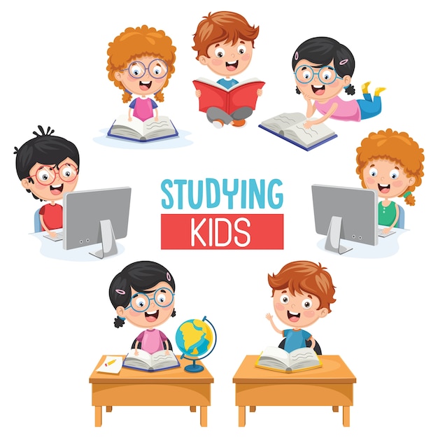 Premium Vector | Vector Illustration Of Kids Studying