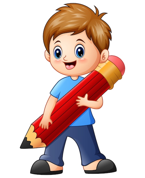 Download Vector illustration of little boy holding a pencil ...