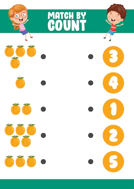 Premium Vector | Vector illustration of match by count exercise