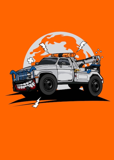 Premium Vector Vector Illustration Monster Tow Truck High Quality Colored Design With Fun Concept Made From Original Sketch And Digitalize Using Corel Draw