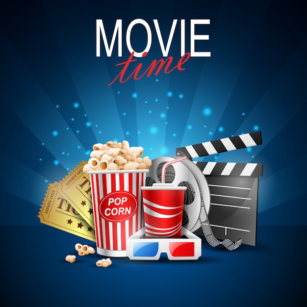 Vector illustration of movie time background. Premium Vector