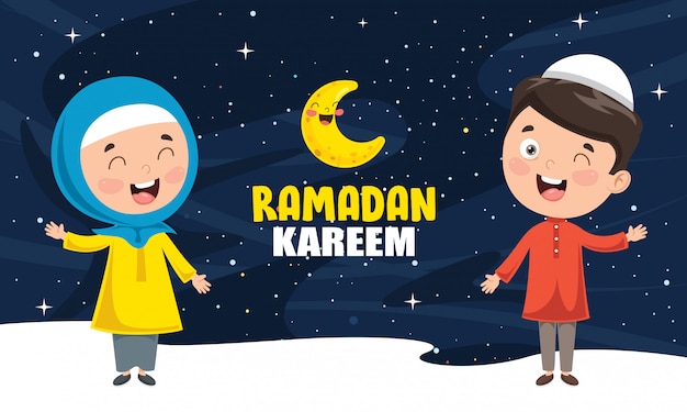 Premium Vector | Vector illustration of muslim kids celebrating ramadan