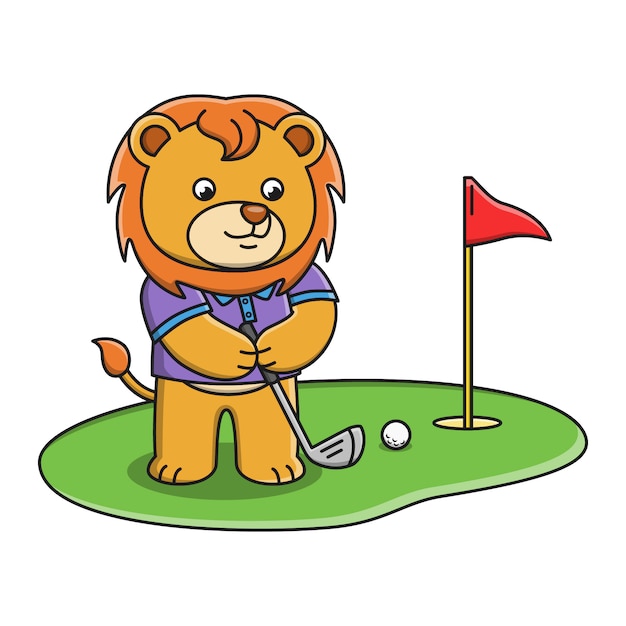 ゴルフ漫画ライオンのベクトルイラスト プレミアムベクター