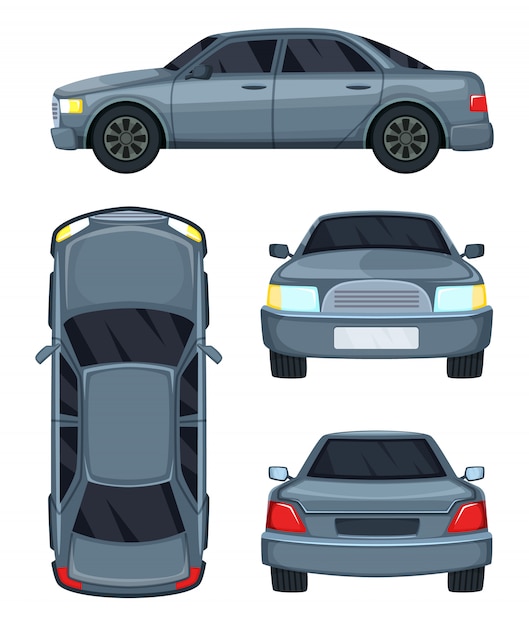 プレミアムベクター 自動車のベクターイラストです 上面 正面および背面図白で隔離車の自動車