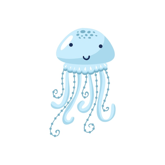 白い背景で隔離の漫画面白いクラゲのベクトルイラスト かわいい動物 雑誌 本 ポスター カード 子供の招待状 ウェブページに使用される海の動物のキャラクター プレミアムベクター