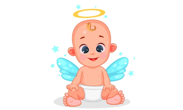 美しい表情でかわいい天使の赤ちゃんのベクトルイラスト プレミアムベクター