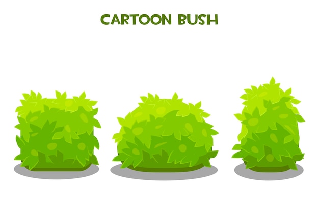 かわいい漫画の緑の茂みのベクトルイラスト さまざまな形の孤立した茂みを設定します プレミアムベクター