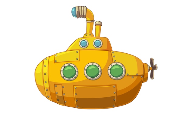かわいい黄色い潜水艦のベクトルイラスト プレミアムベクター