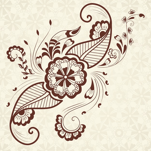 Vector illustration of mehndi ornament.
Traditional indian style, ornamental floral elements for henna
tattoo, stickers, mehndi and yoga design, cards and prints.
Abstract floral vector illustration.