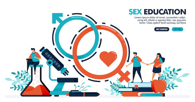 人々のベクトルイラストは 性教育を勉強しています 精神的および肉体的健康のためのセックスロマンス 人間の生物学と解剖学のレッスン プレミアムベクター