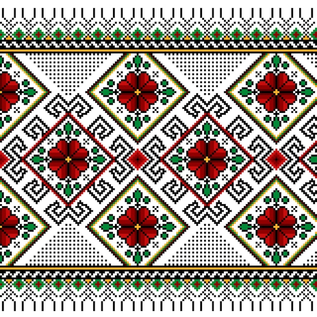 Vector illustration of Ukrainian folk seamless\
pattern ornament. Ethnic ornament. Border element. Traditional\
Ukrainian, Belarusian folk art knitted embroidery pattern -\
Vyshyvanka